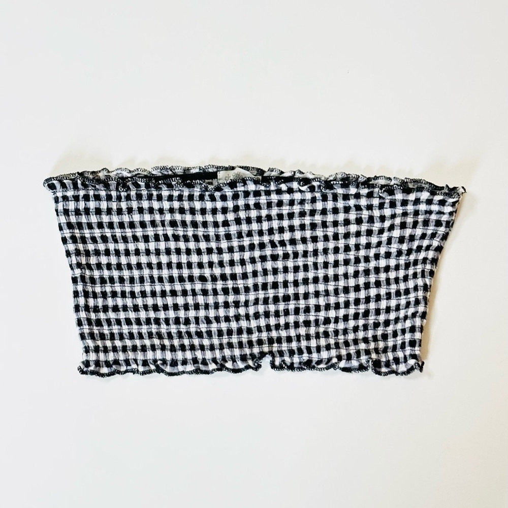 Charlotte Russe Women’s Black and White Gingham Tube Top/Bandeau Top/Crop Top